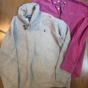 Polo by Ralph Lauren Gray Hoodie and Pink Plaid Shirt